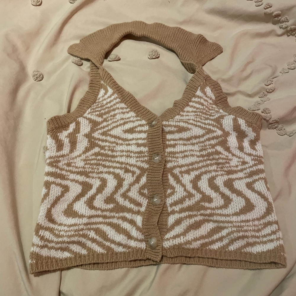 Tan knitted collared halter top
